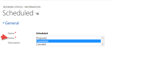 Status field on Booking Status entity