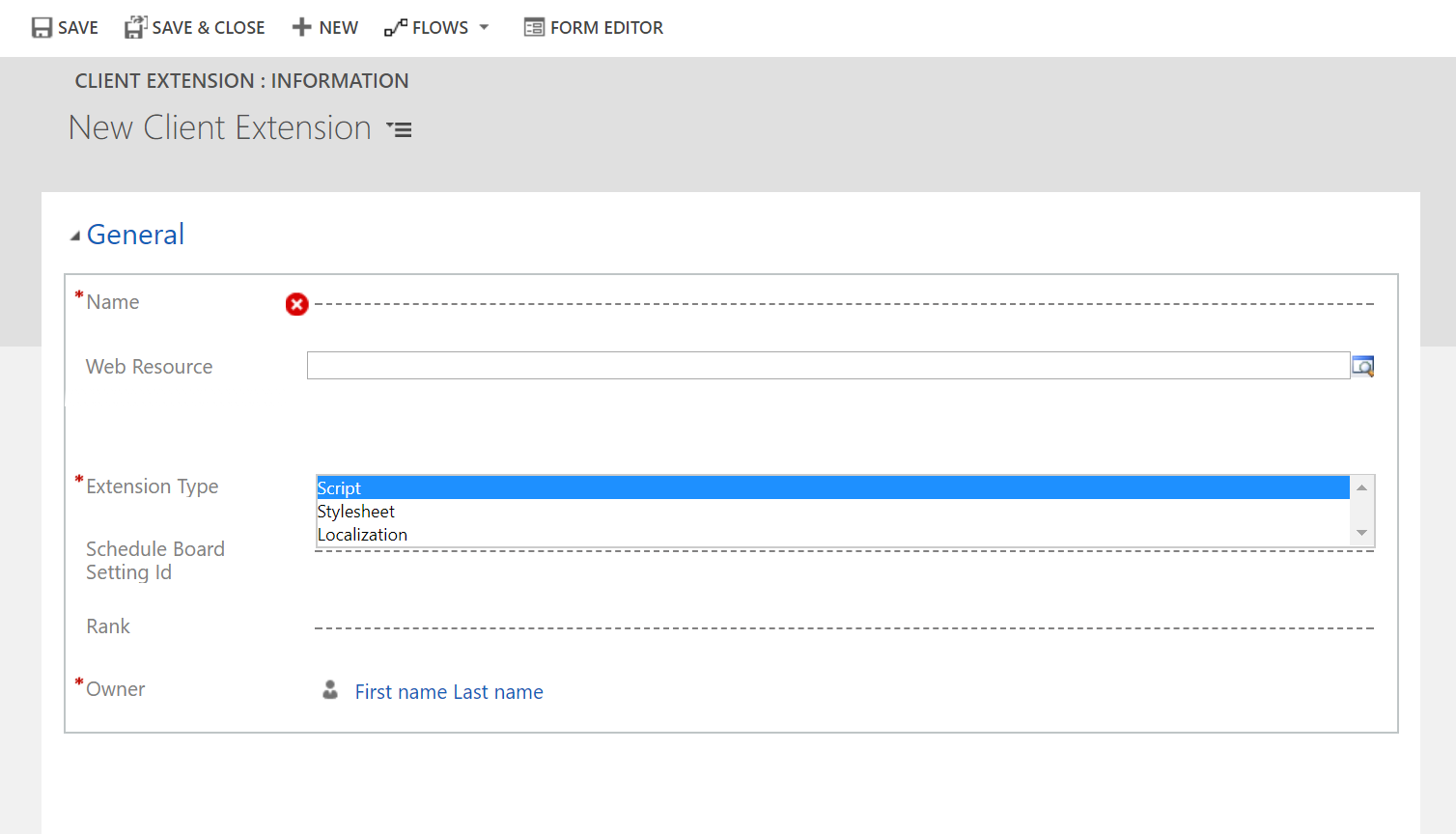 Client extension record