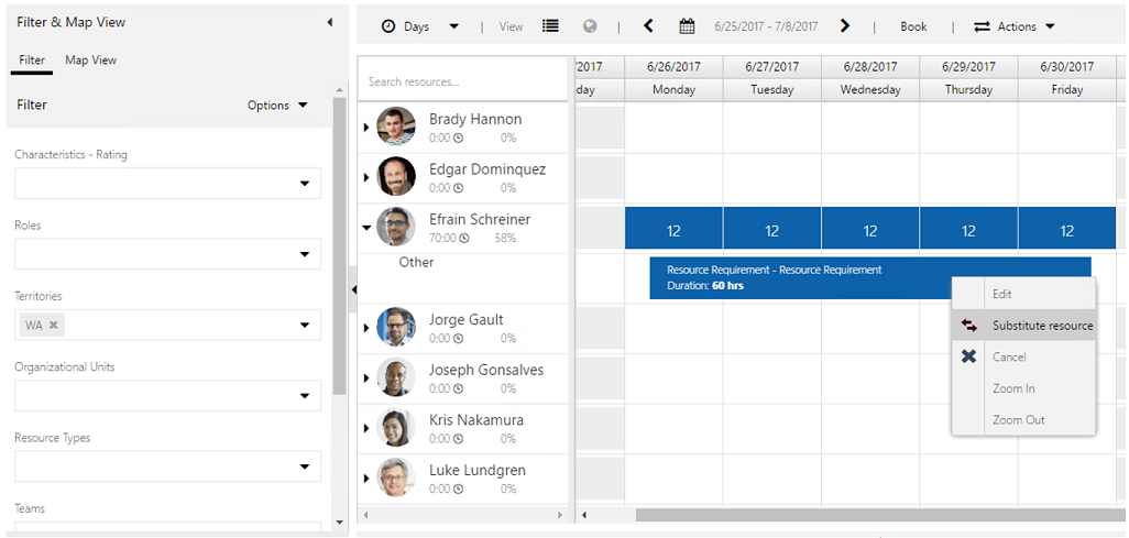 Fulfillment enhancement: Substitute resource option in menu