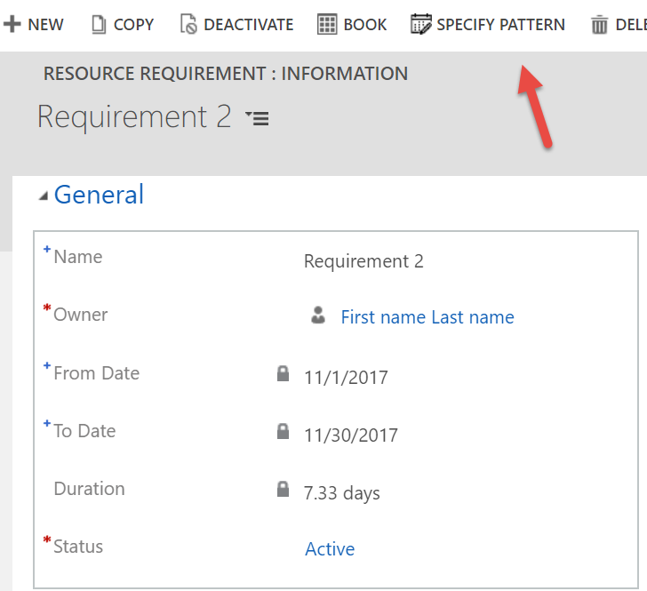 Specify pattern on resource requirement form
