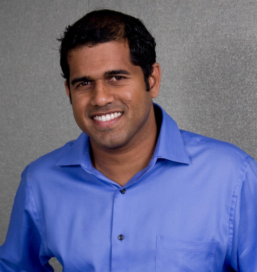 a man in a blue shirt