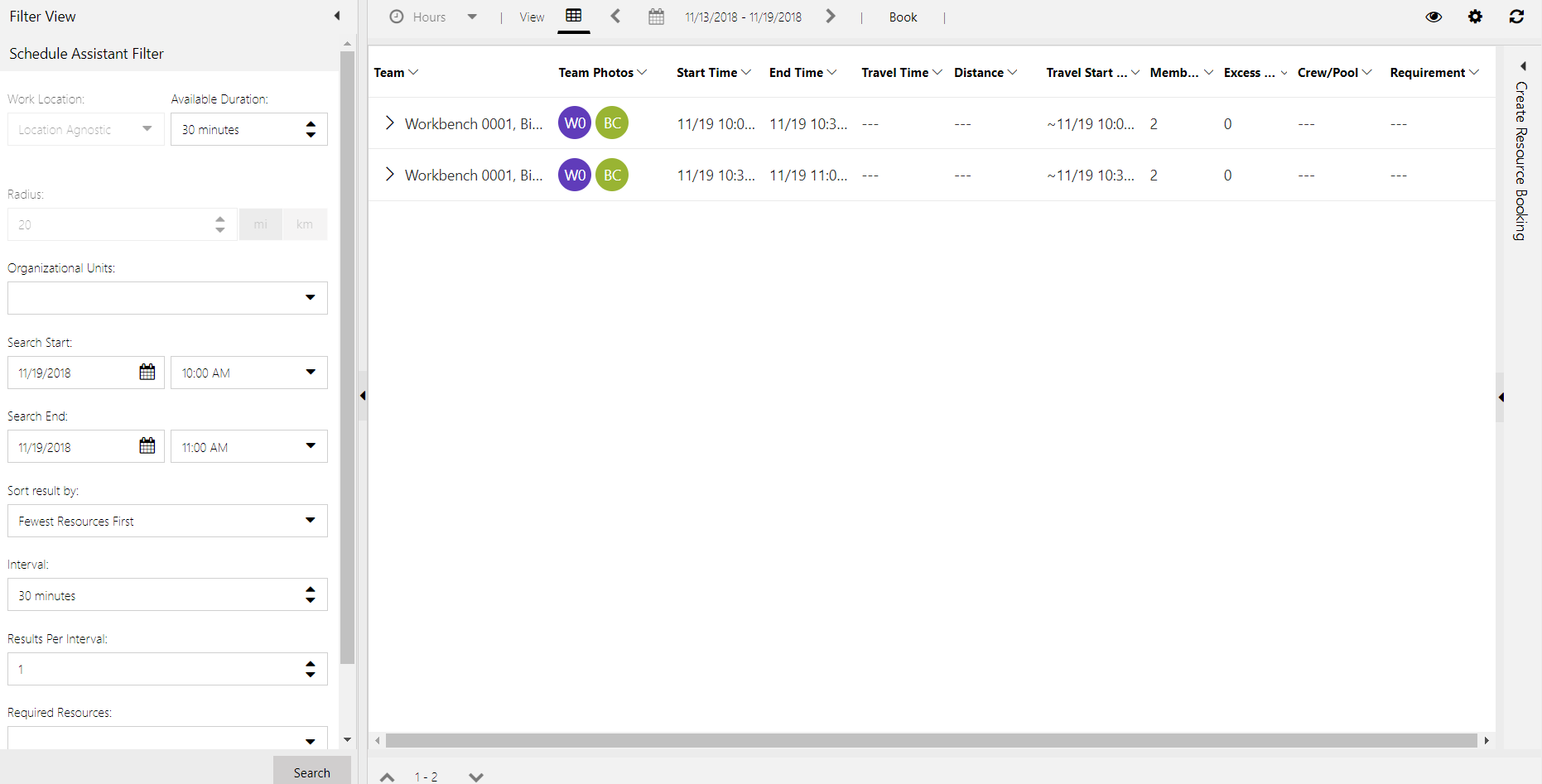 Schedule Assistant filter