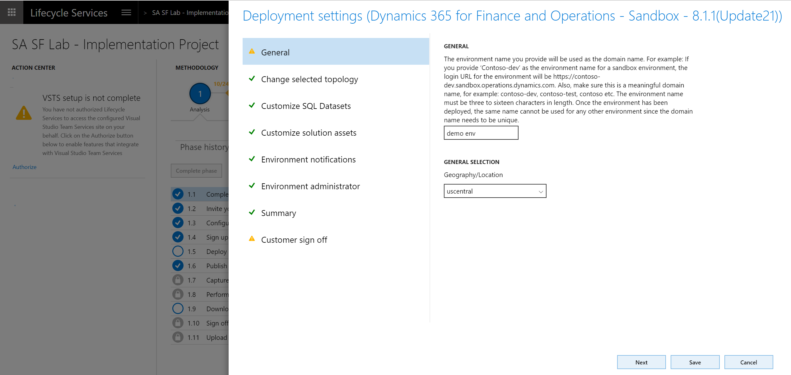 Deployment Setting Screen
