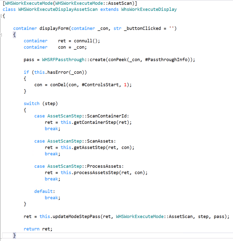 Codes for displayform method