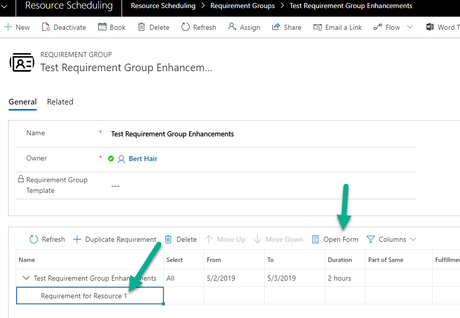 Image of creating a requirement in a requirement group