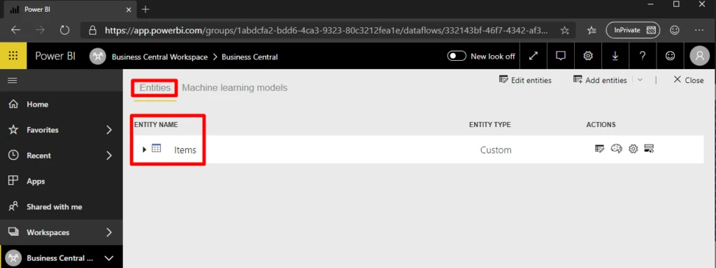 First dataflow entity created
