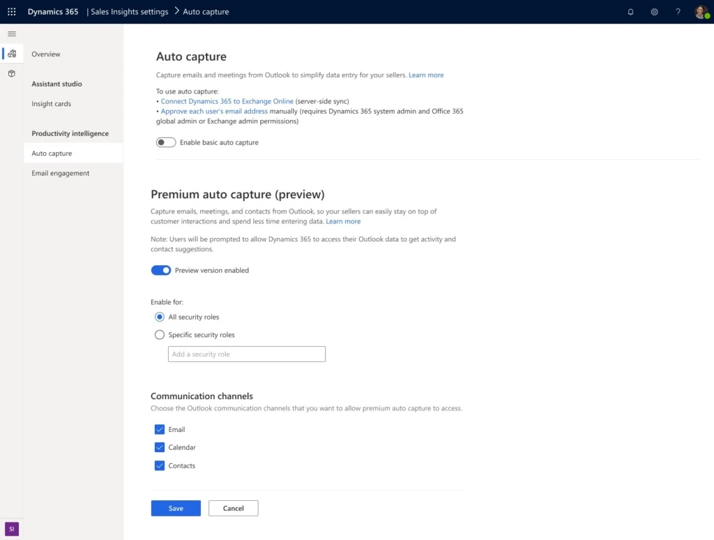 Screenshot showing how admins can enable auto capture capabilities