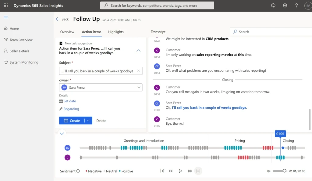 Screenshot showing sales insights in Dynamics 365