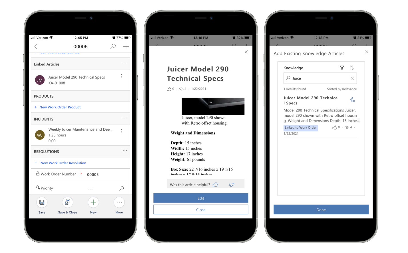 Technicians can search and view knowledge articles in the mobile app even while offline