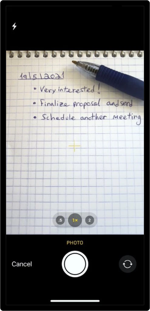 Note capture in camera on phone in Dynamics 365 Sales mobile
