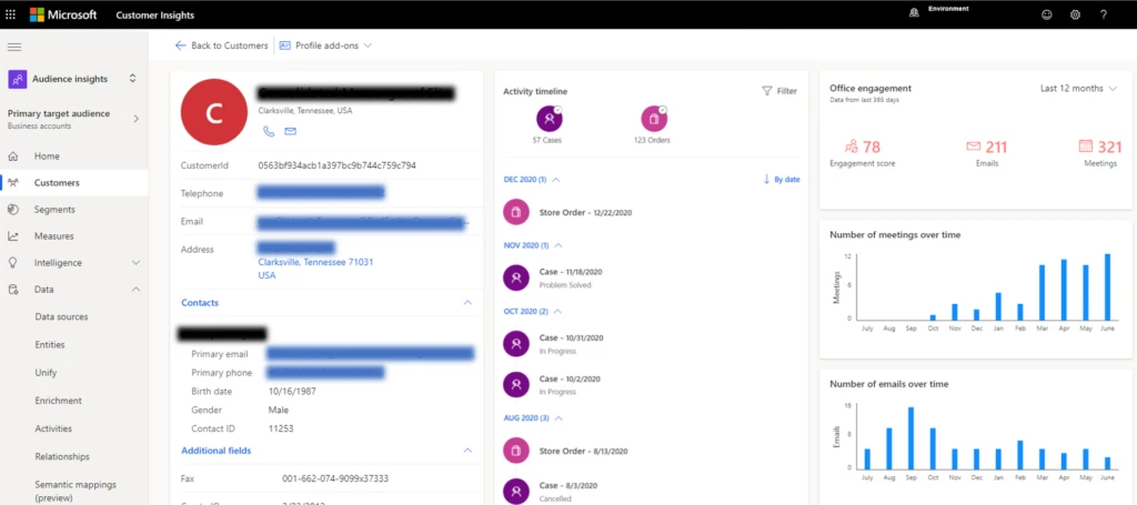 The Dynamics 365 Customer Insights customer engagement card