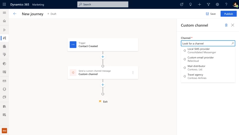 Screenshot that illustrates creating a custom journey in Microsoft Dynamics 365 Marketing.
