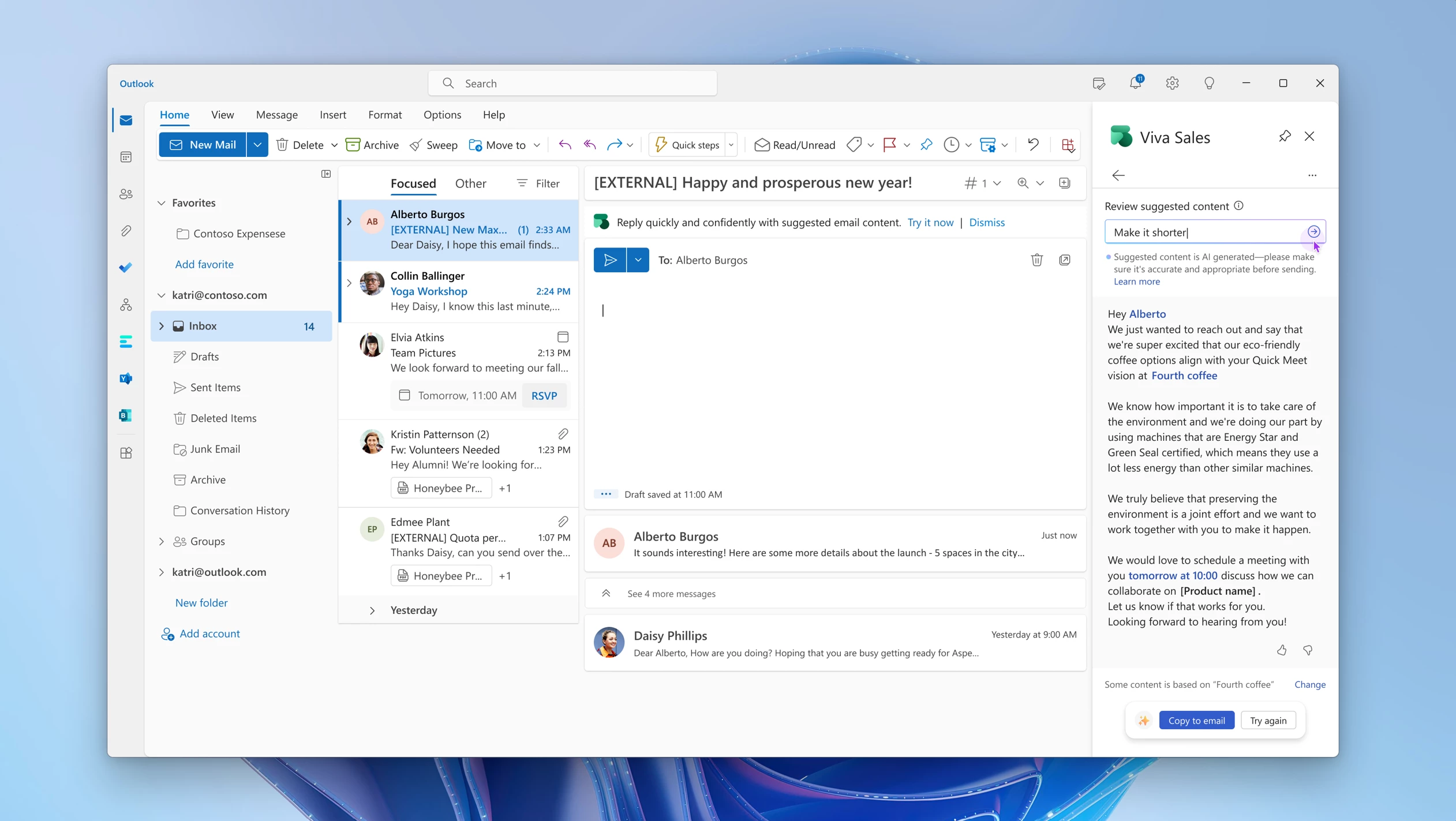 UI showing how you can build on responses generated by Viva Sales.