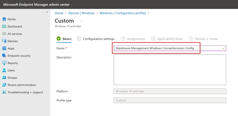 Microsoft Supply Chain Warehouse Management App - Configuration Policy - Windows