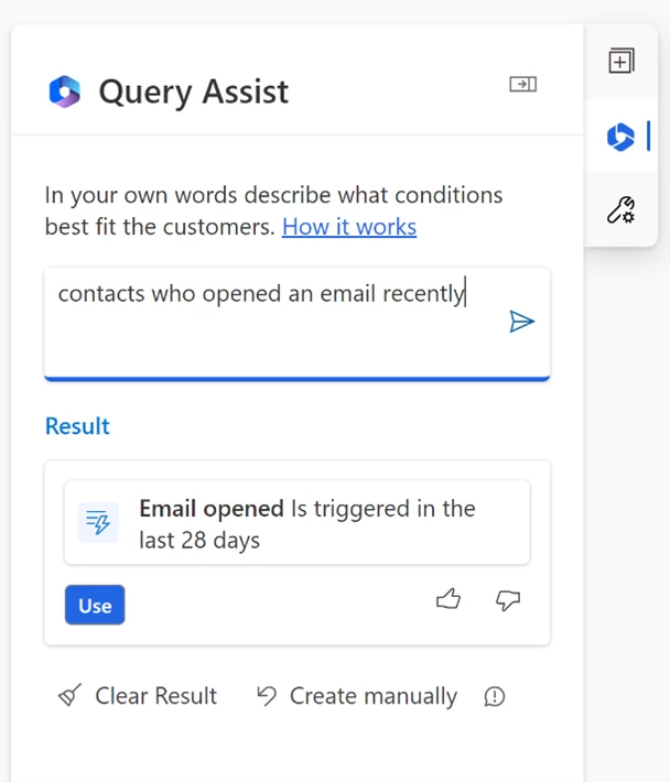 Query assist segment creation for customers who opened an email recently.