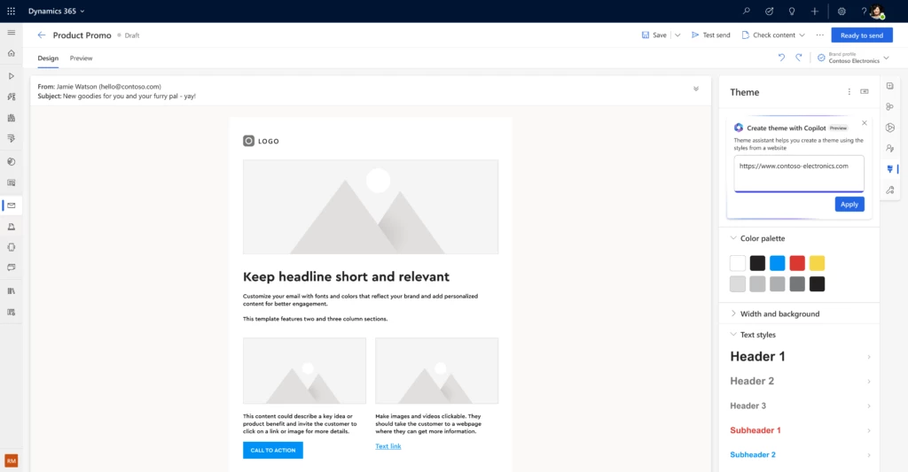 Easily style your emails with Copilot