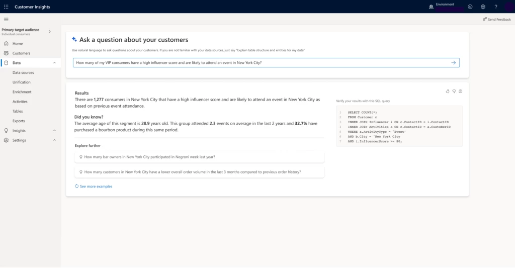 Generate insights by asking questions in natural language with Copilot in Customer Insights