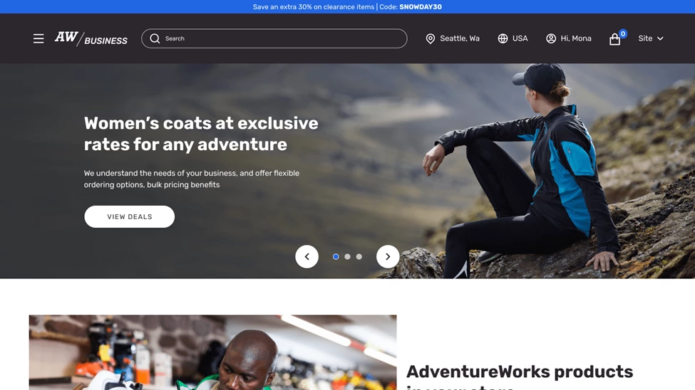 Image Business e-commerce home page for a company name Fabrikam 