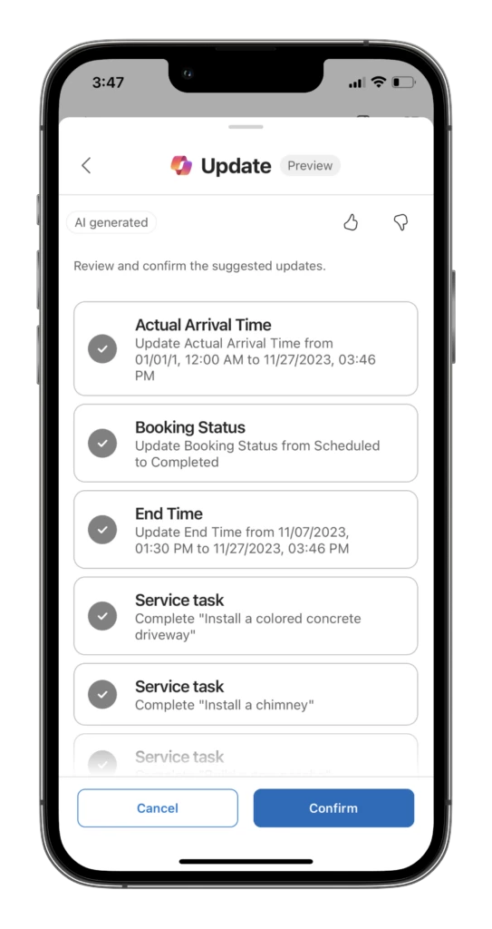 Field Service Mobile Copilot summary preview