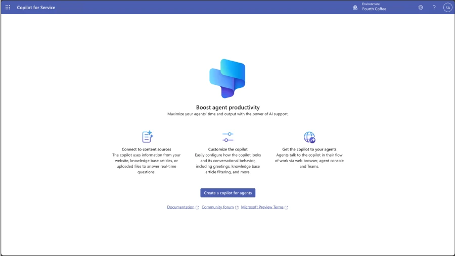 Product image of Copilot for Service portal landing page.