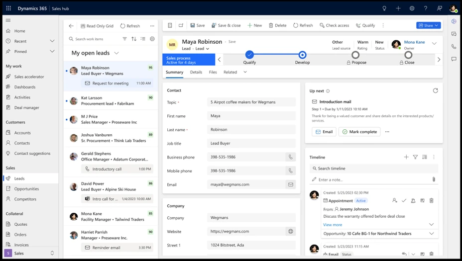 Dynamics 365 Sales hub focused view