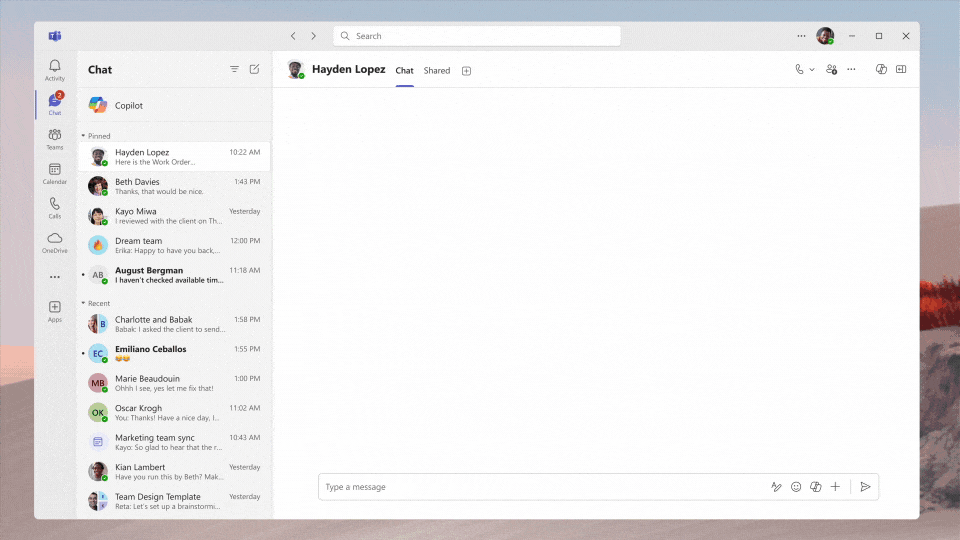 A remote expert receives a chat message with a link to a work order that automatically expands and the expert clicks in to see more details in the flow of work in Teams.