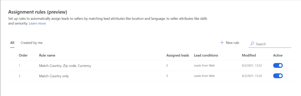 screen showing a table with some leads