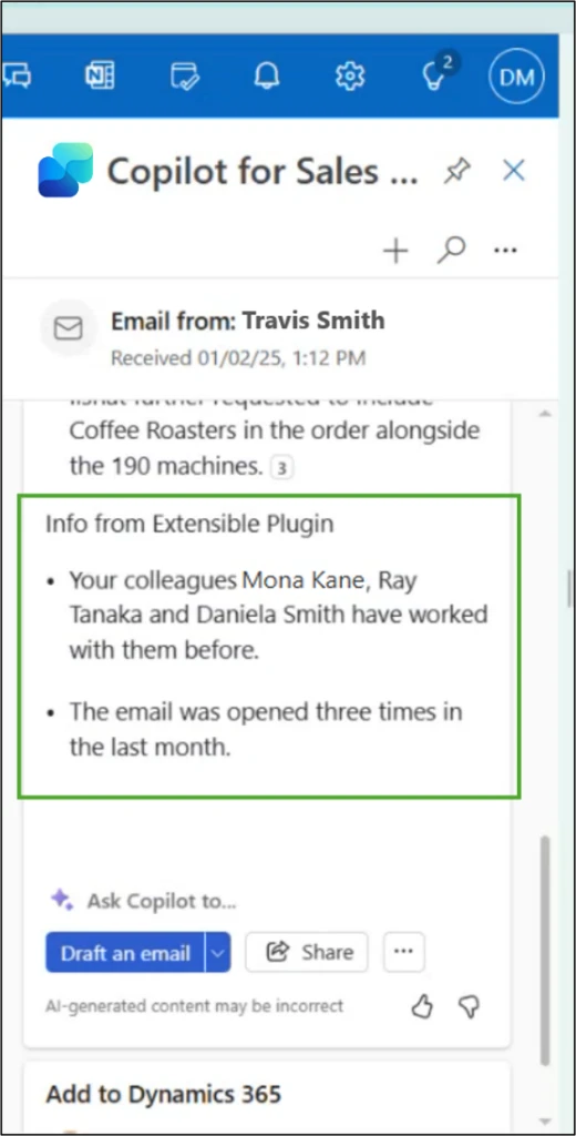 Insights from third party sources displayed in Key Email Info card&nbsp;