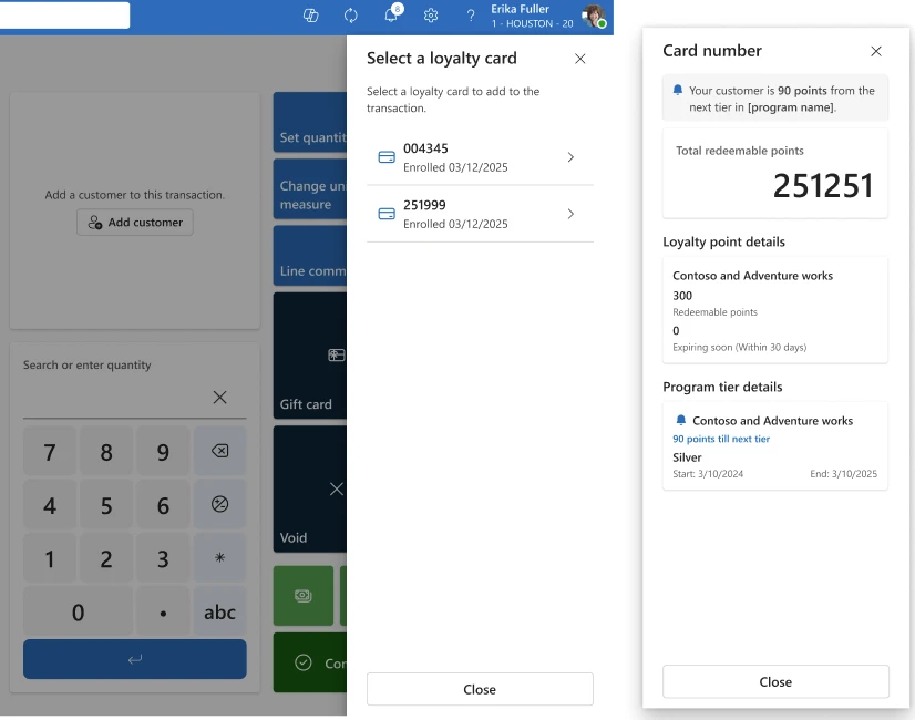 Screenshot of a phone number and a phone number Dynamics 365 Commerce POS
