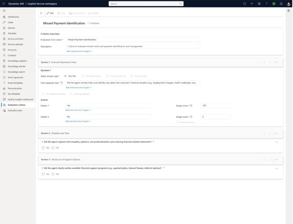 Quality Evaluation Agent evaluation framework in Dynamics 365 Copilot Service workspace