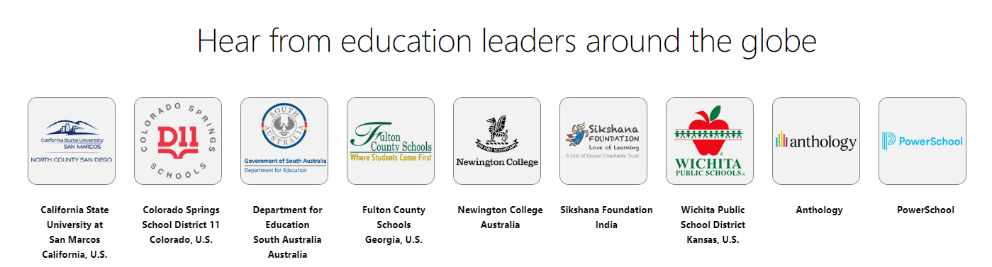 Logos of nine educational leaders from around the globe.