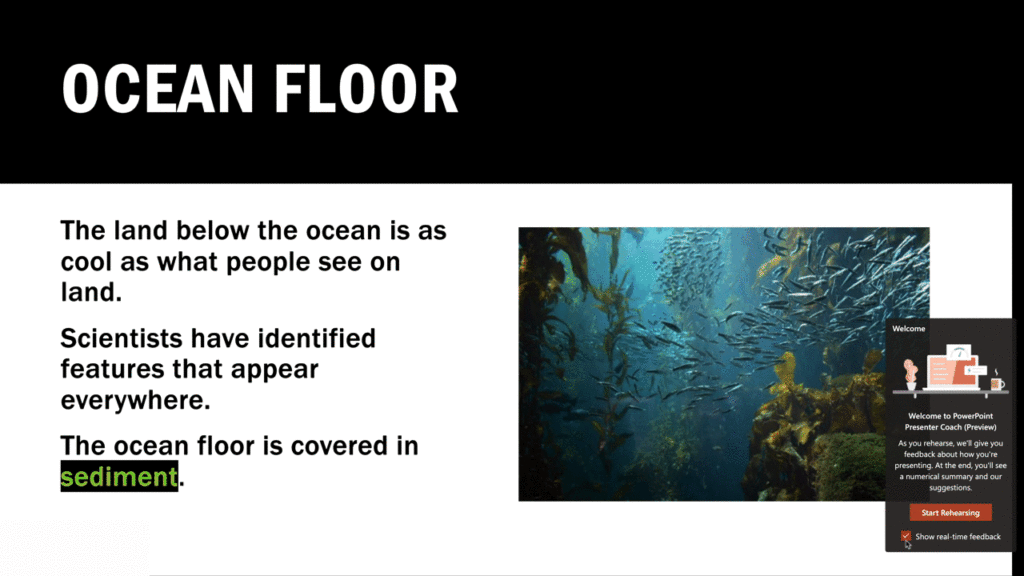 Demonstration of Speaker Coach providing real-time feedback on presentation metrics.