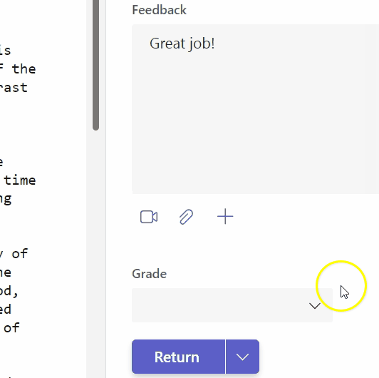 GIF. Educator view of Grade settings for customizing grading schemes inside Teams.