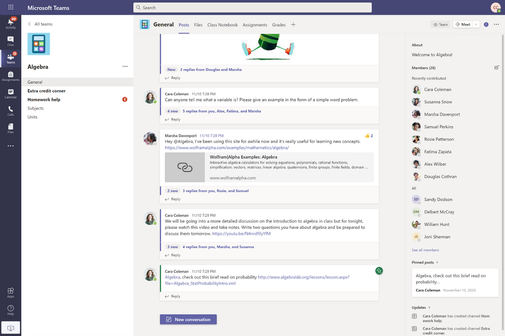 Pin a post to the Info pane to keep key class or course information top-of-mind.