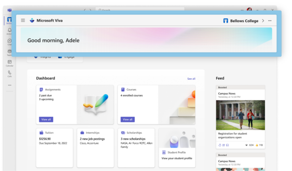 Viva Connections Dashboard student view.