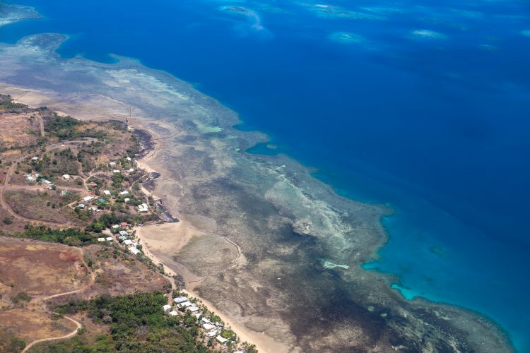 An aerial shot of the coast of Erub (Darnley Island)