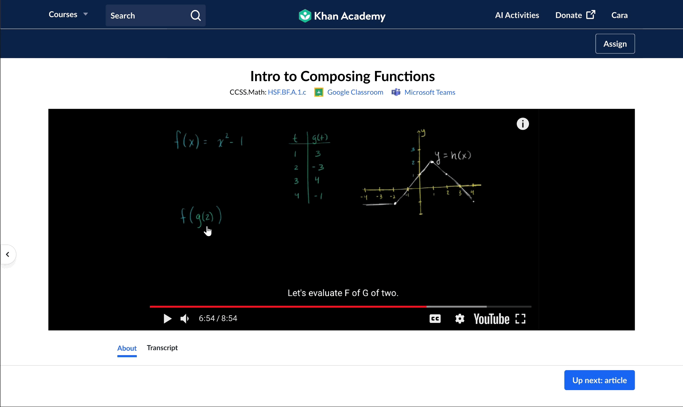 Walkthrough demonstrating how to use the new 'Share to Teams' feature from Khan Academy.