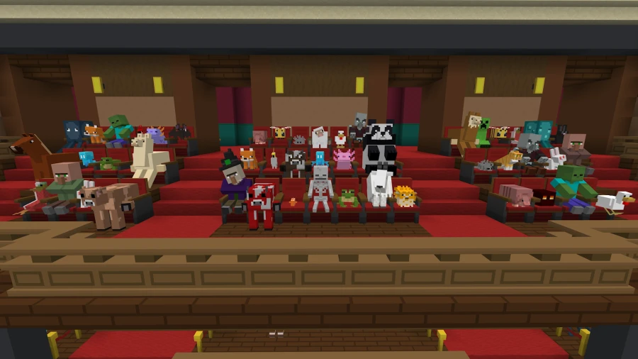 Decorative. In-game play of an audience of non-player characters (NPCs) from Minecraft&rsquo;s Hour of Code 2024 adventure, The Show Must Go On!