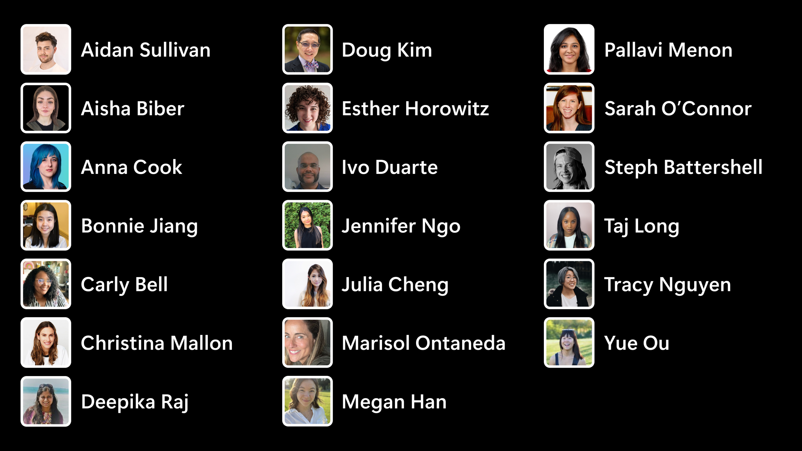 A grid of photos of the project team