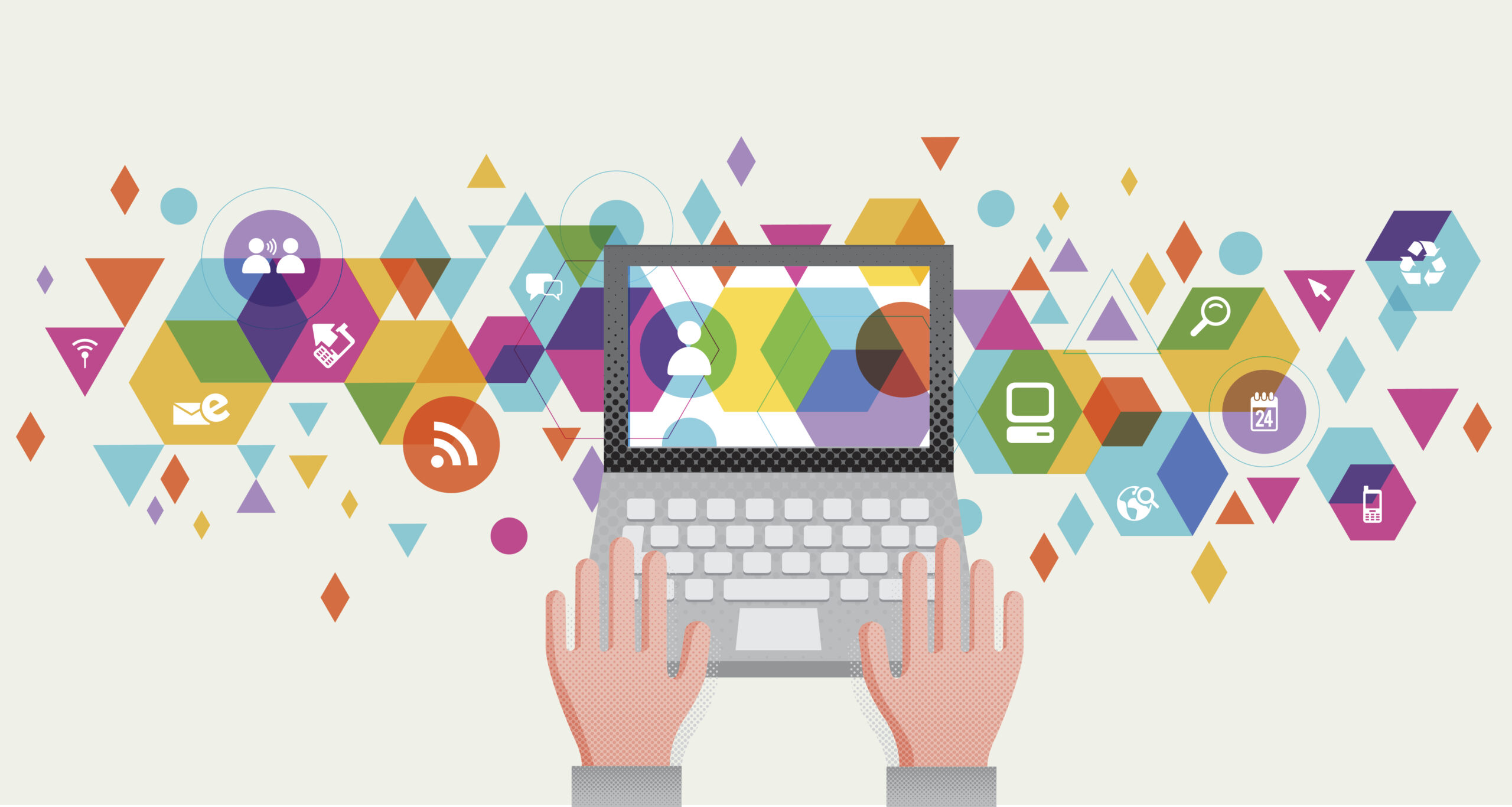 Illustration of hands on laptop keyboard