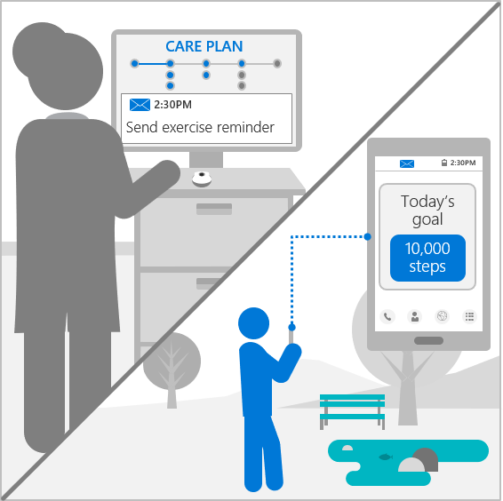 Doctors office using health care app graphic