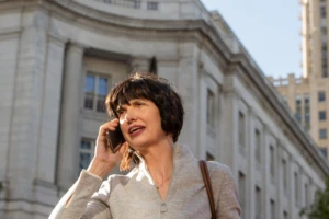 Executive taking a mobile meeting