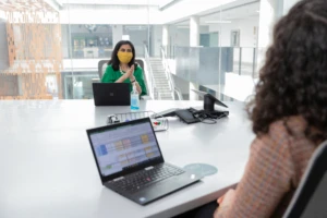a person sitting at a desk
