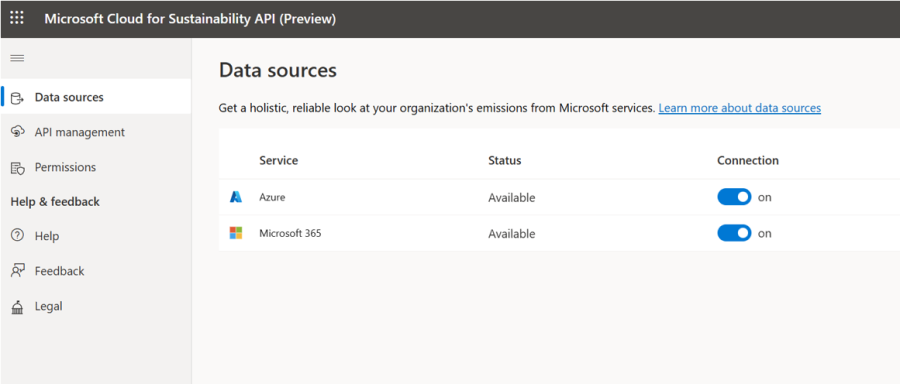 Microsoft Cloud for Sustainability API (Preview) dashboard 