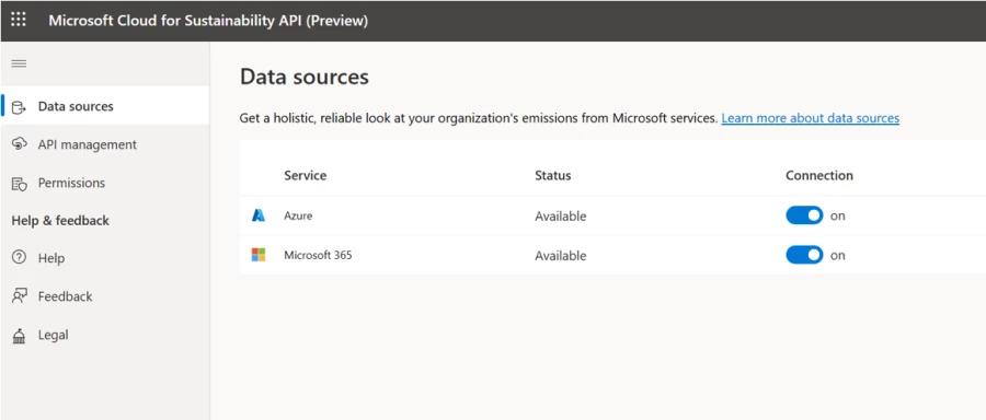 Microsoft Cloud for Sustainability API (Preview) dashboard&nbsp;