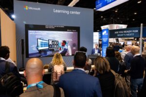 Microsoft healthcare partners that were part of the Microsoft booth at HIMSS 2023 delivering demos to booth visitors