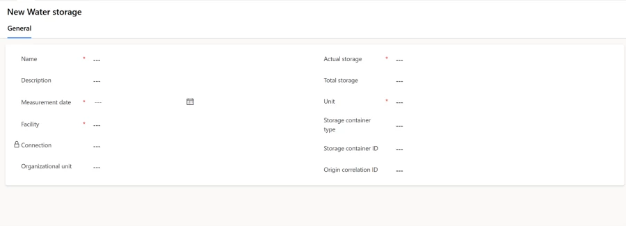 Screenshot of water storage tracking in Microsoft Sustainability Manager.