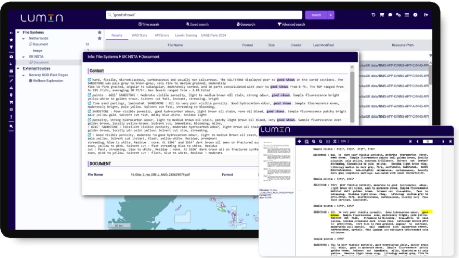 LUMIN user interface shows a search for 