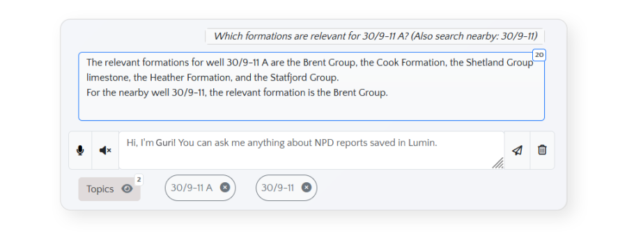 Close up of a Fabriq query and response.
