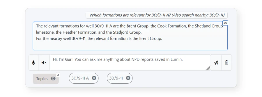 Close up of a Fabriq query and response.